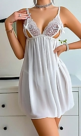 Kadın Beyaz Fantezi Gecelik Tül Göğüs Dekolteli Fiyok detaylı 2089