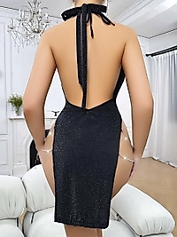 Siyah Seksi Elbise Zincirli 5045