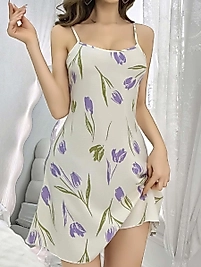 Kadın Beyaz Çiçekli Desenli Askılı Gecelik 5109