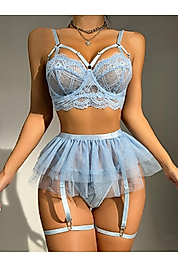 Bebe Mavi Bel Tüllü Kadın Seksi Fantezi Jartiyer Takım 2059