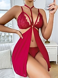 Kadın Kırmızı Fantezi Gecelik Tül 2164