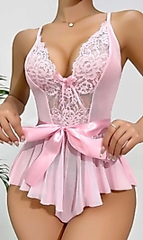 Kadın Kontrast Dantel Kemerli Teddy Body Gecelik 2118